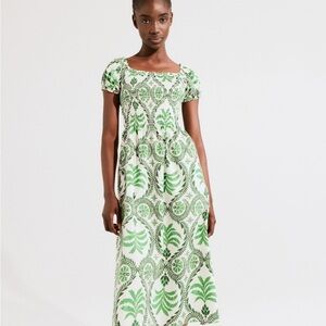 H&M NEW Smocked Midi Dress with Green Leaf Print - Women